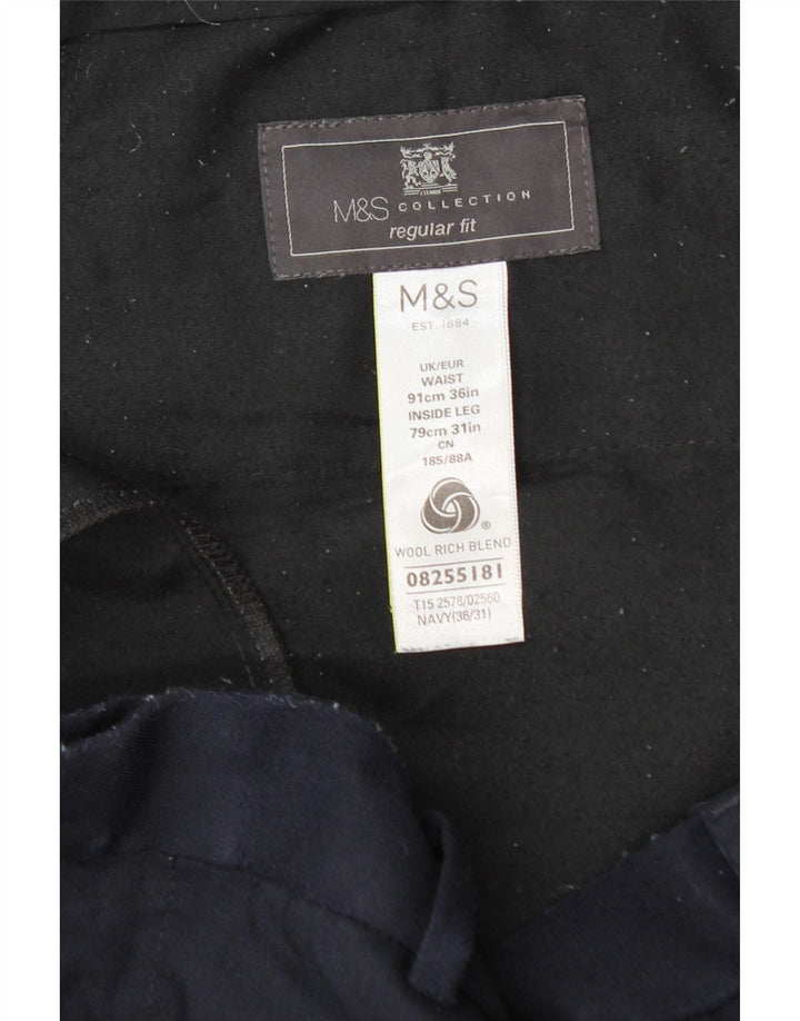 Calça Chino Masculina Marks & Spencer Regular Fit W36 L31 Azul Marinho Lã