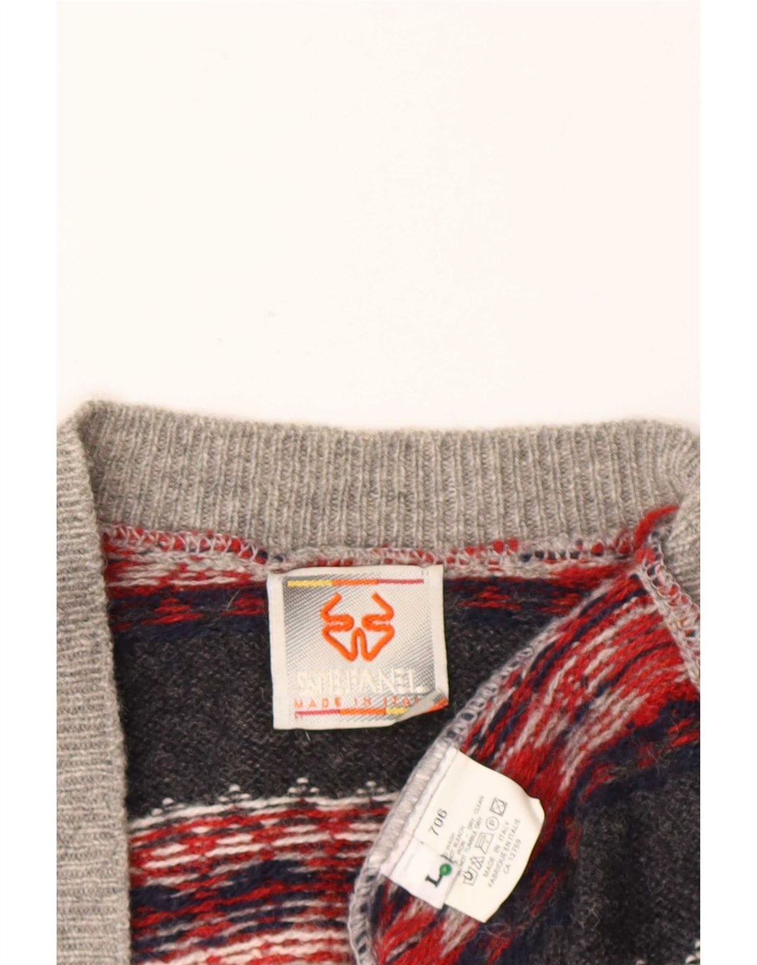 Suéter cardigã masculino Stefanel grande lã Fair Isle cinza