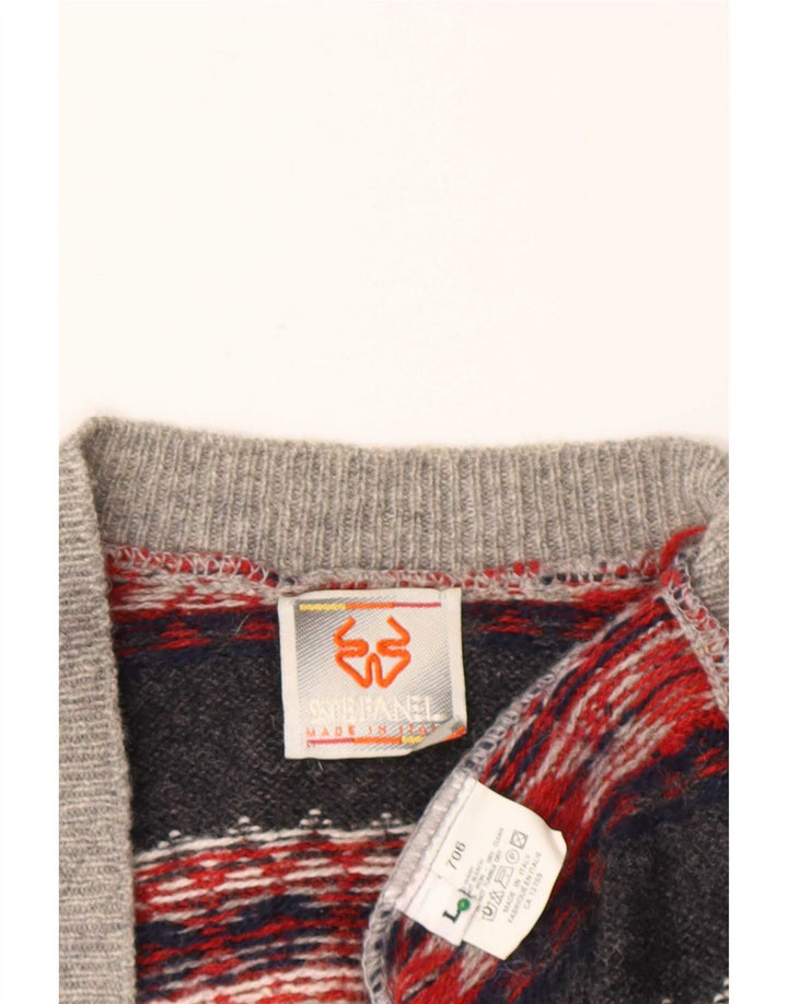 Suéter cardigã masculino Stefanel grande lã Fair Isle cinza