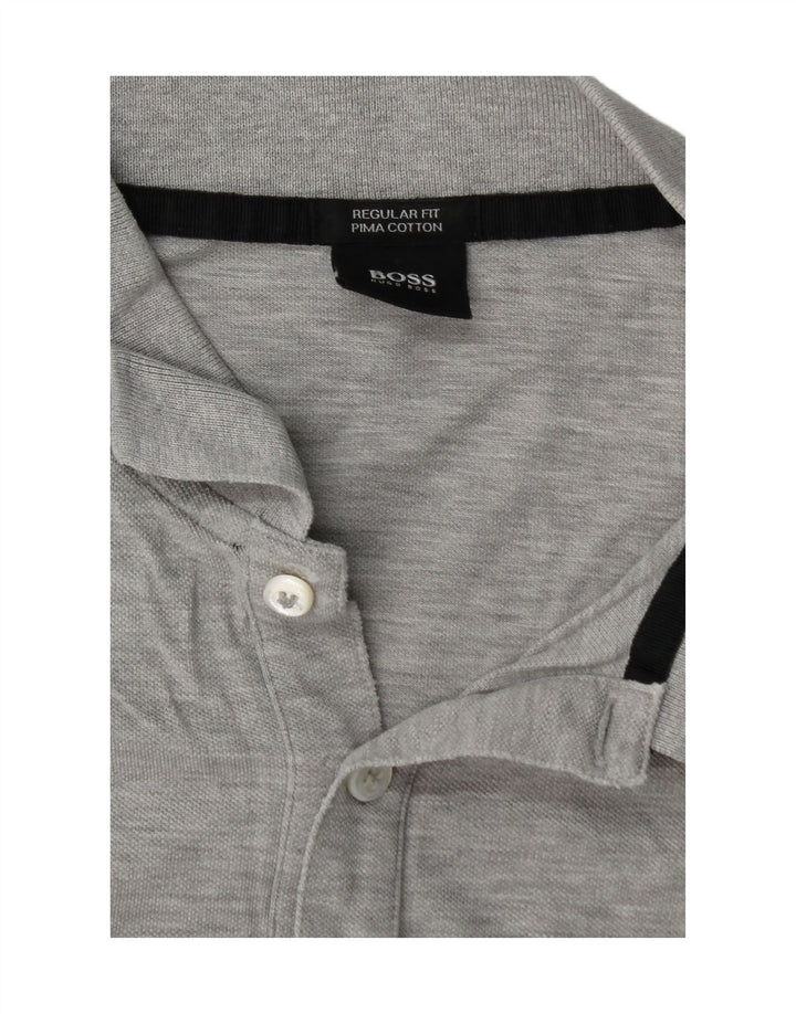 Camisa polo masculina de ajuste regular HUGO BOSS XL algodão cinza
