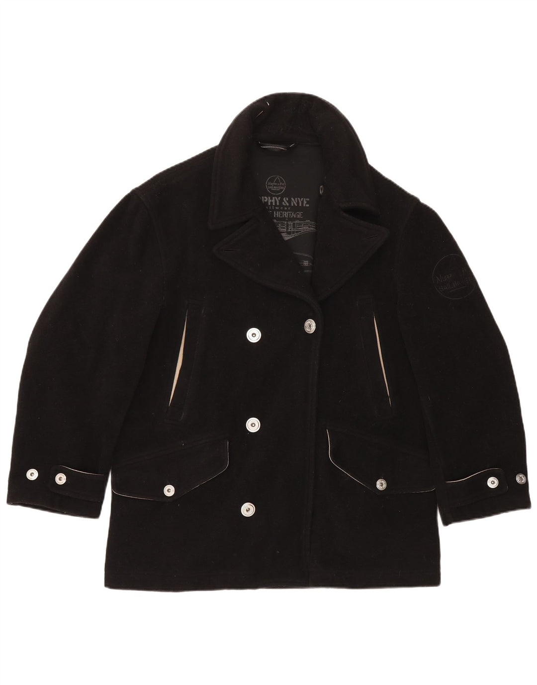 Murphy & Nye Casaco feminino oversized ervilha Reino Unido 14 lã preta média