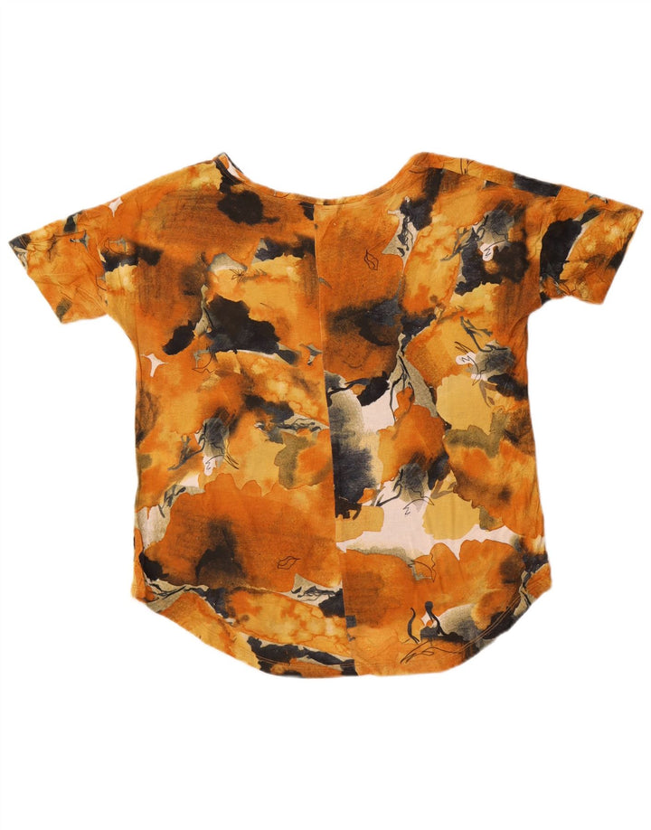 Camiseta feminina Zara com estampa abstrata UK 14 viscose floral laranja médio