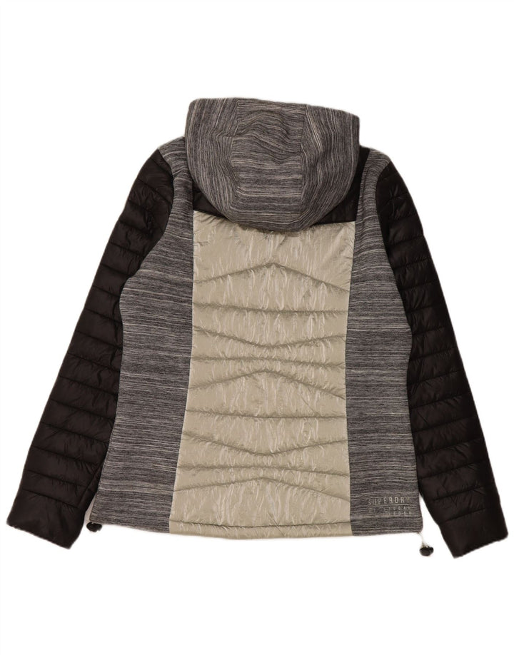 Jaqueta acolchoada com capuz feminina SUPERDRY UK 12 bloco de cores cinza médio