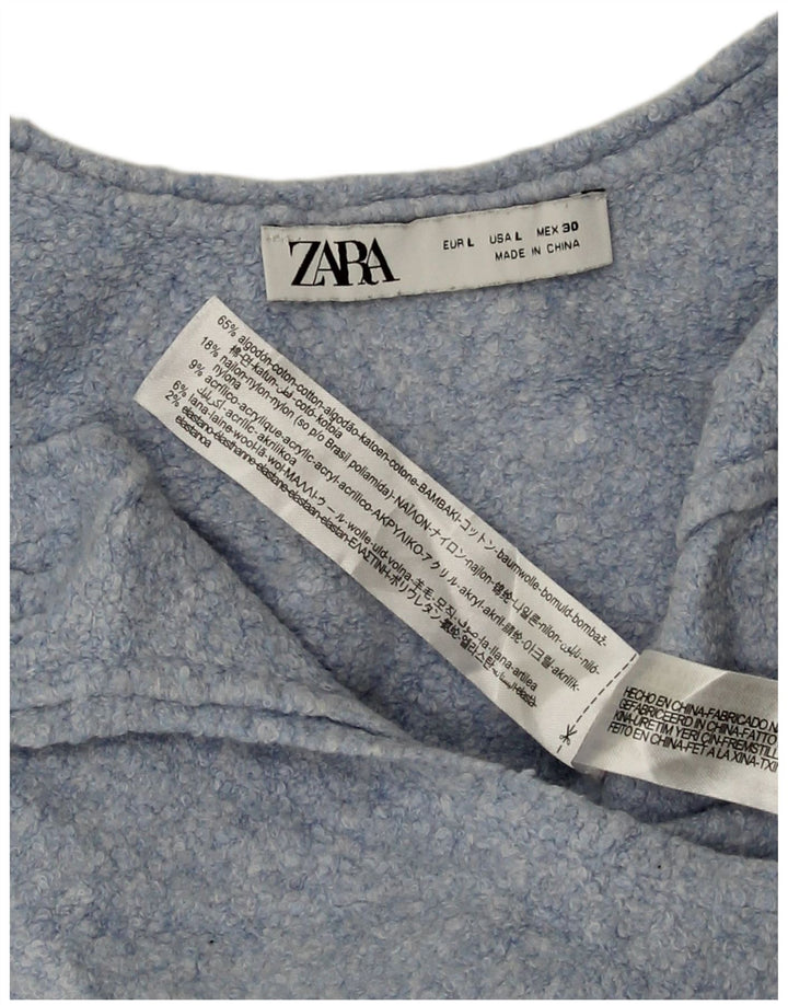 Zara Womens Crop Vest Top UK 14 Grande Algodão Azul