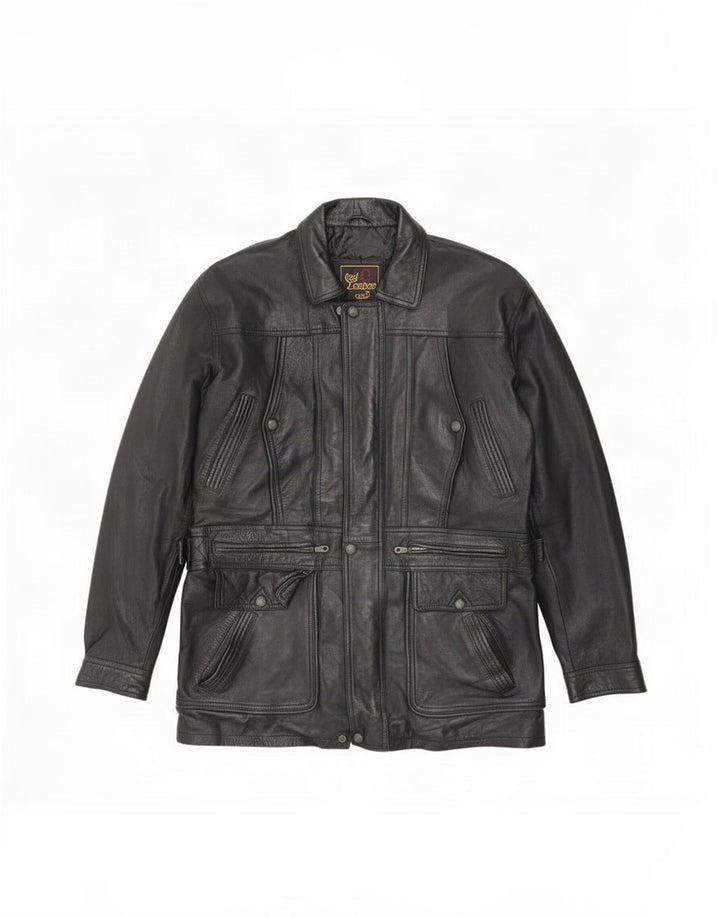 Jaqueta de couro masculina vintage UK 42 XL preta