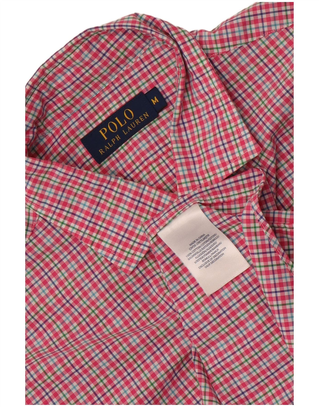 Polo Ralph Lauren Camisa masculina média rosa algodão xadrez