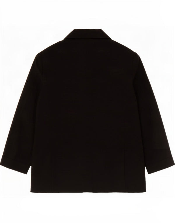 Jaqueta blazer feminina Marks & Spencer manga 3/4 aberta Reino Unido 14 grande preta