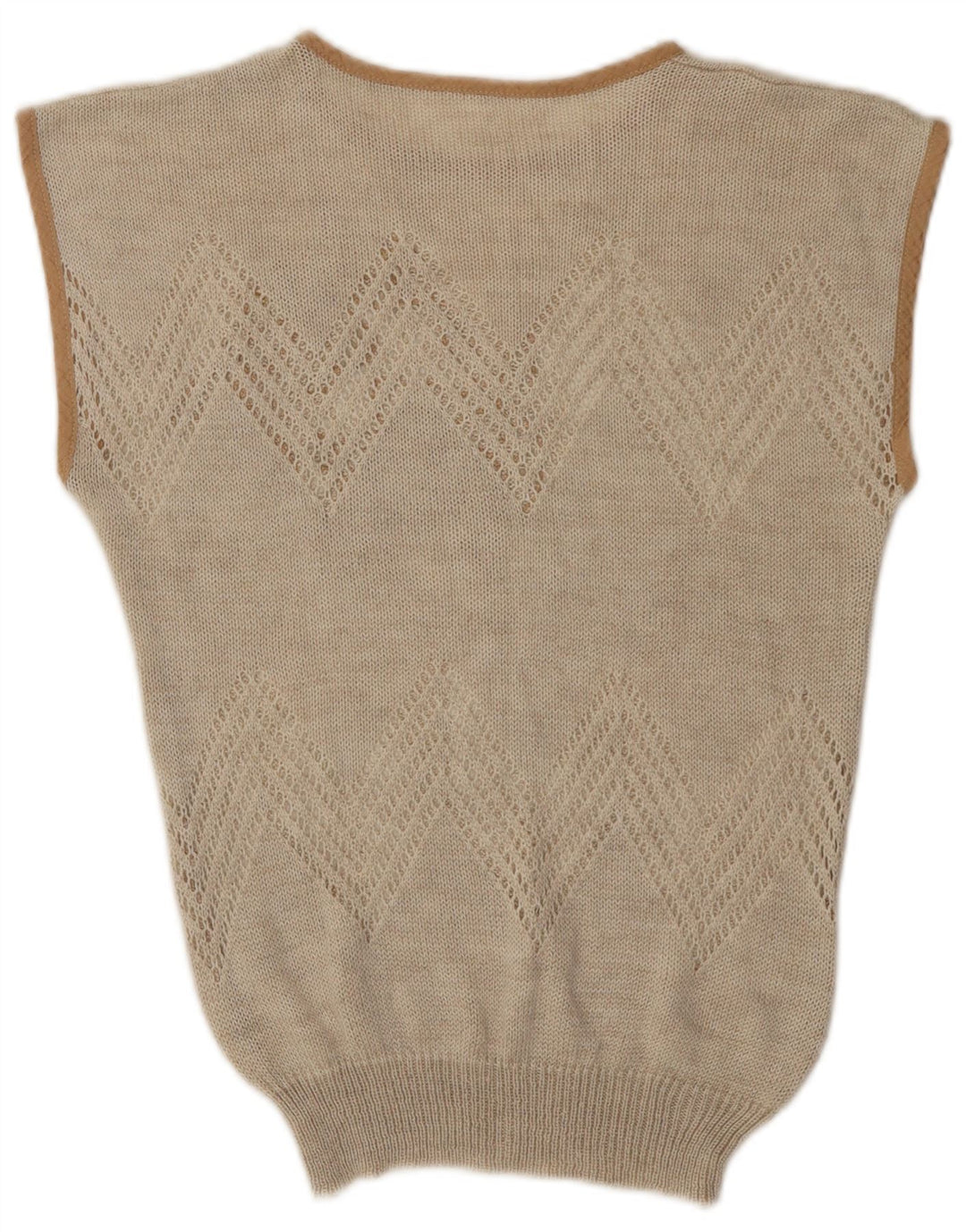 Colete feminino vintage regata UK 12 acrílico floral bege médio