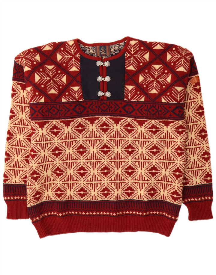 Suéter masculino Sondre com gola redonda, grande lã vermelha Fair Isle