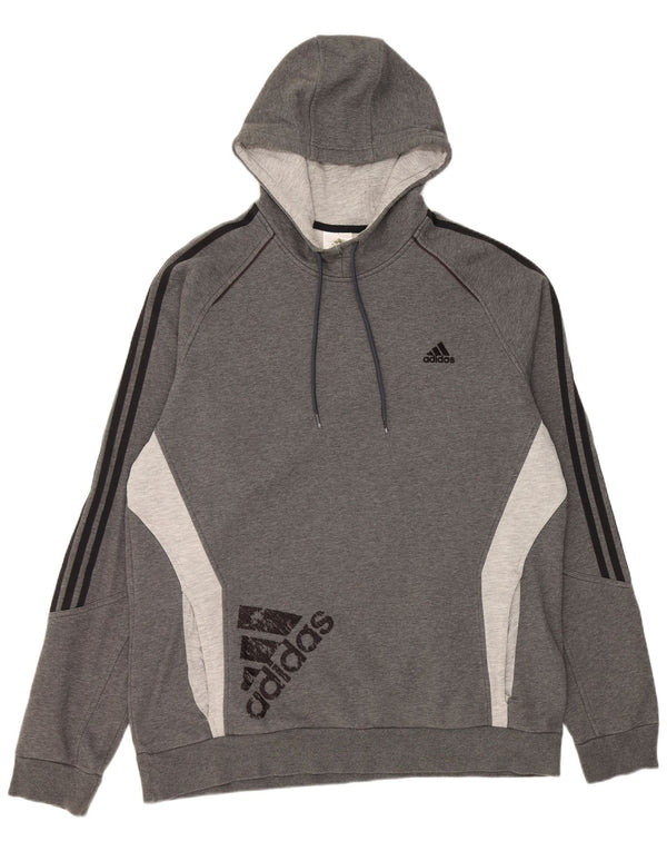 Adidas masculino gráfico moletom com capuz 2XL cinza colorblock algodão