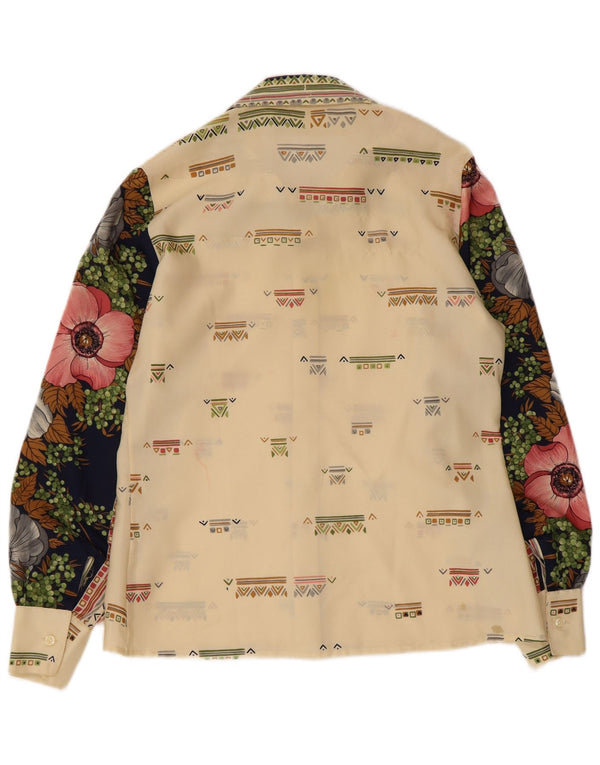 Vintage Womens Shirt Blouse UK 12 Medium Beige Floral