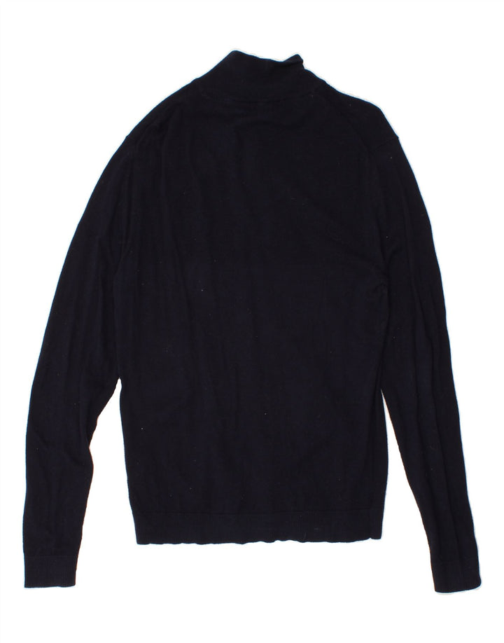 JACK & JONES Mens Zip Neck Jumper Sweater Large Navy Blue Cotton Vintage Jack & Jones and Second-Hand Jack & Jones from Messina Hembry 