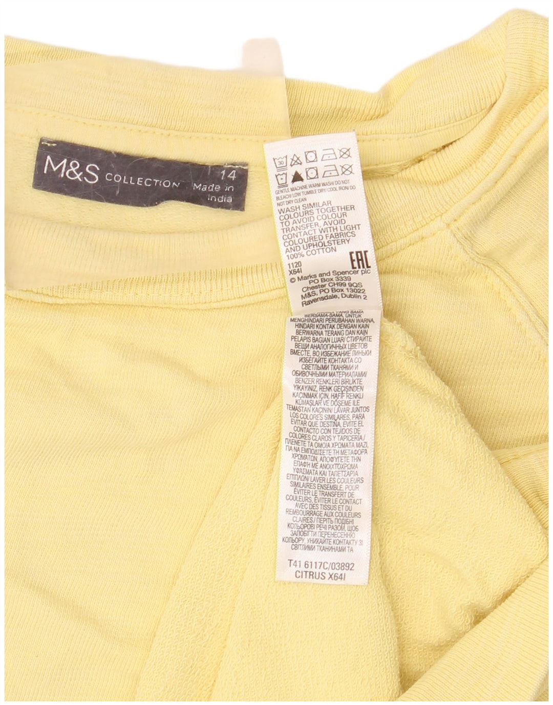 Suéter feminino Marks & Spencer Reino Unido 14 grande algodão amarelo