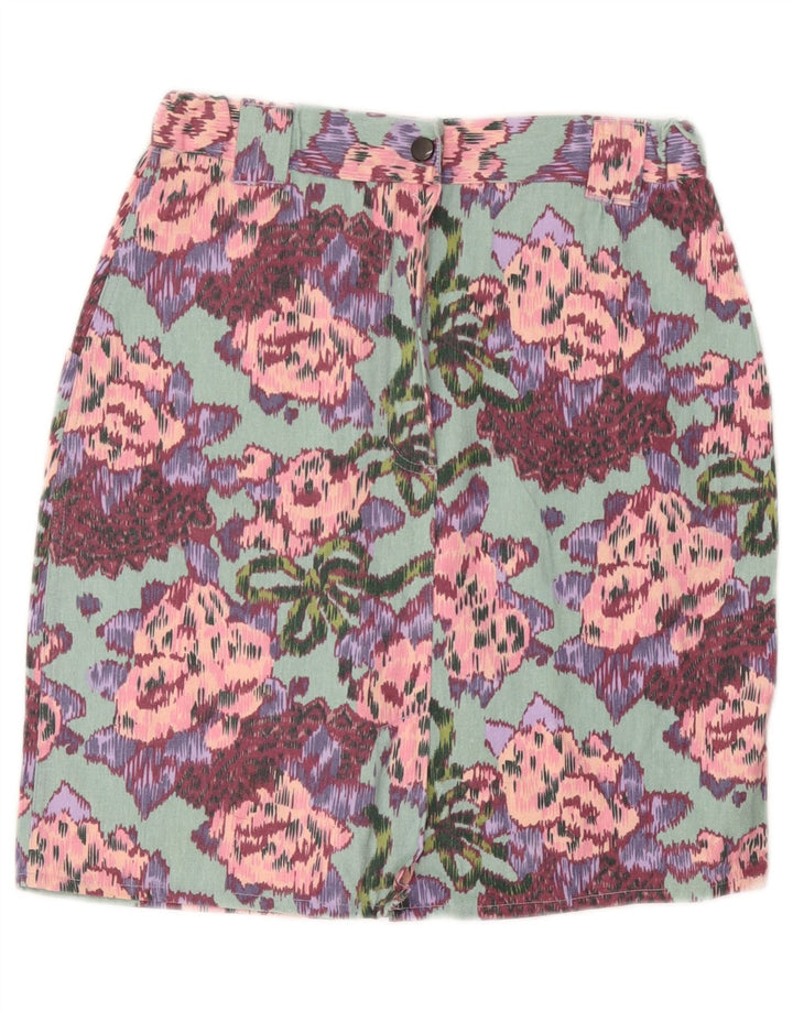 Saia lápis feminina VINTAGE W26 pequena floral turquesa