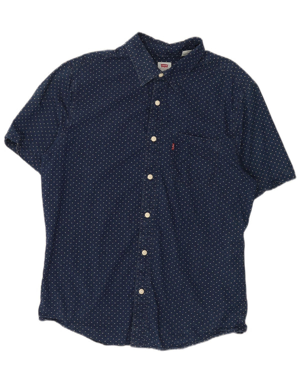 Camisa masculina de manga curta padrão Levi's algodão manchado azul marinho médio