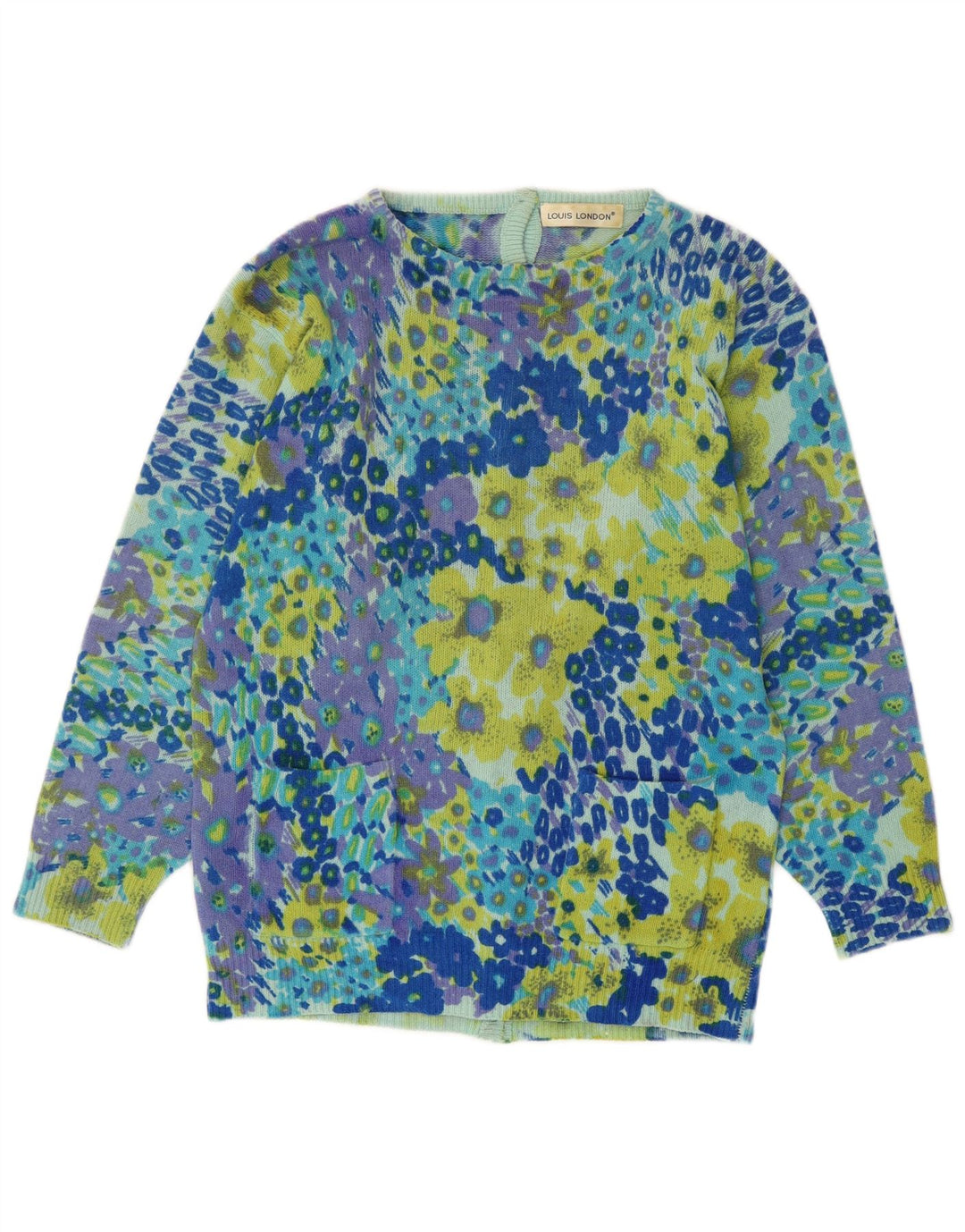 Suéter cardigã feminino LOUIS LONDON UE 38 azul médio com estampa animal