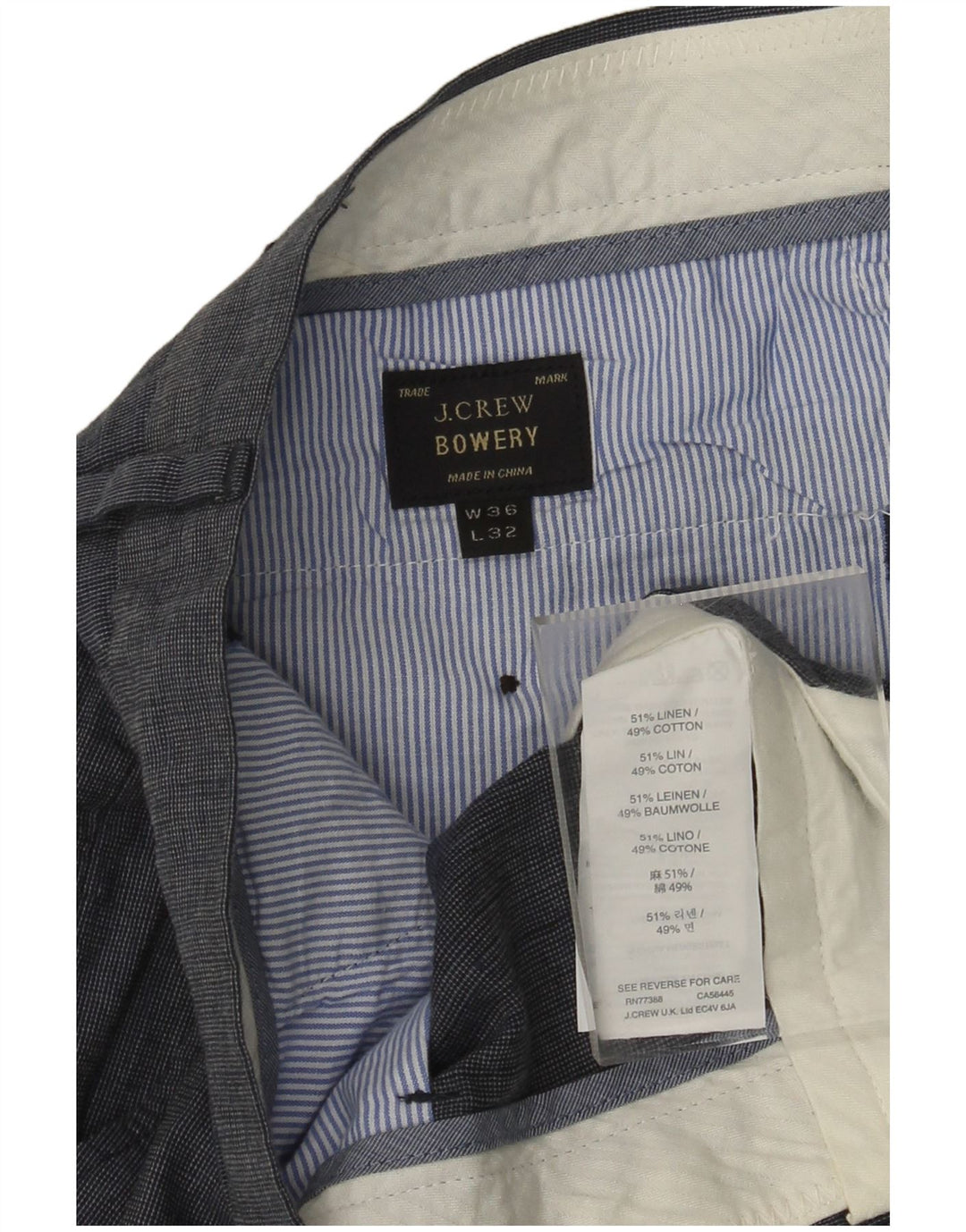 Calça masculina J. CREW BOWERY de terno reto W36 L32 linho azul marinho