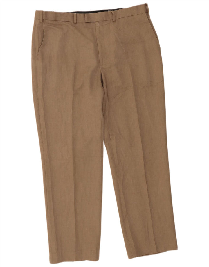 Calça masculina de terno reto Marks & Spencer W38 L31 poliéster bege
