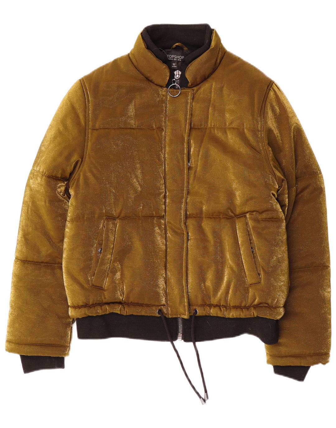 Jaqueta bomber feminina de veludo Topshop UK 12 poliéster dourado médio