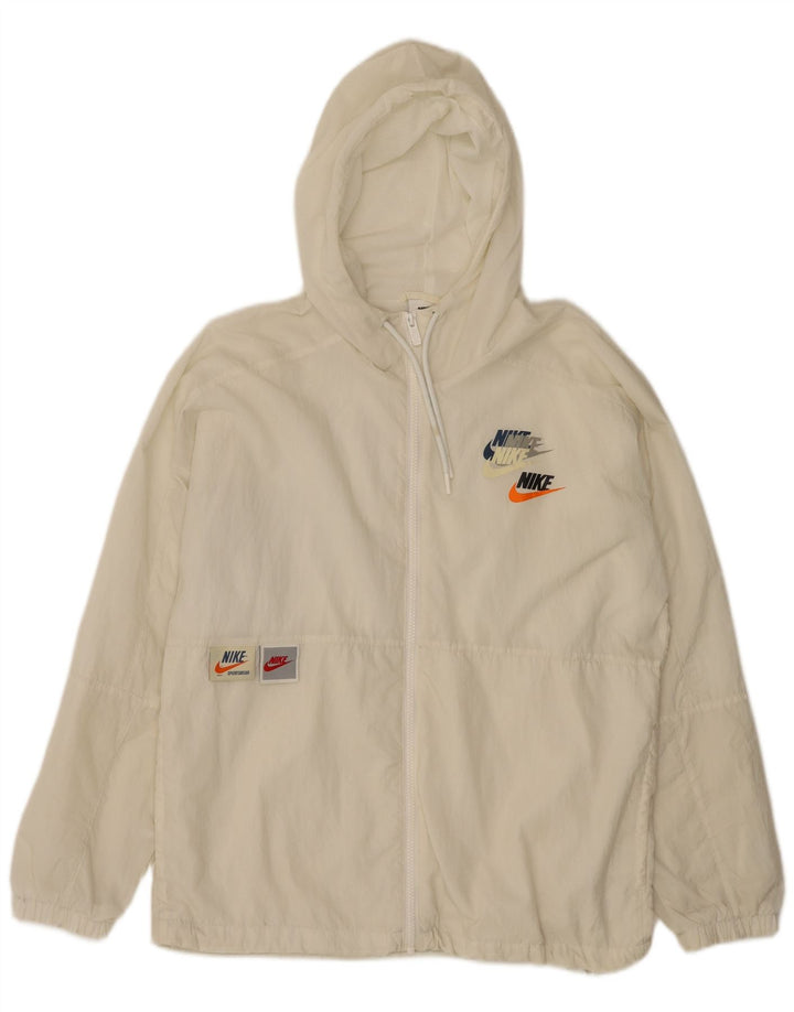 NIKE Mens Graphic Hooded Tracksuit Top Jacket Pequeno Off White Nylon