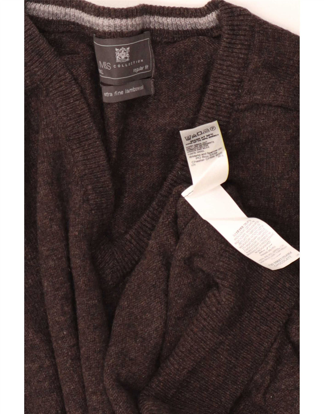 Suéter masculino Marks & Spencer com ajuste regular e decote em V 3XL lã marrom