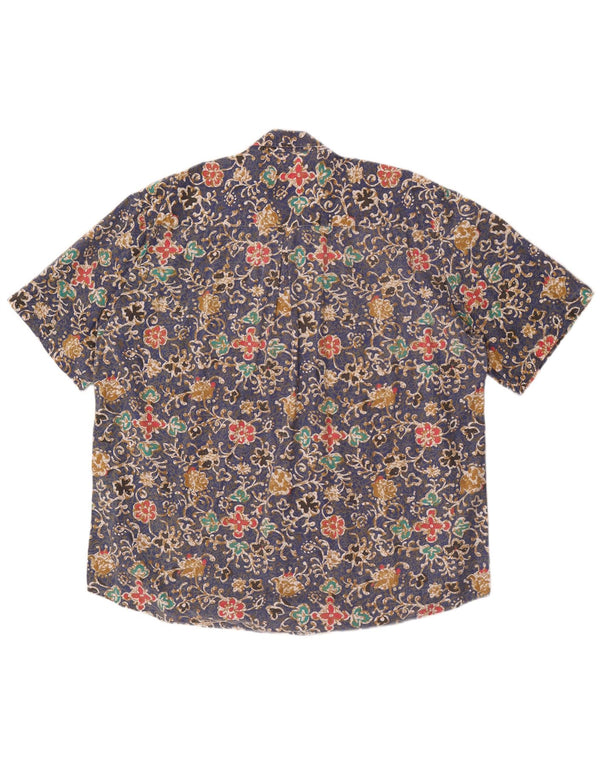 Vintage Mens Short Sleeve Shirt Large Blue Floral