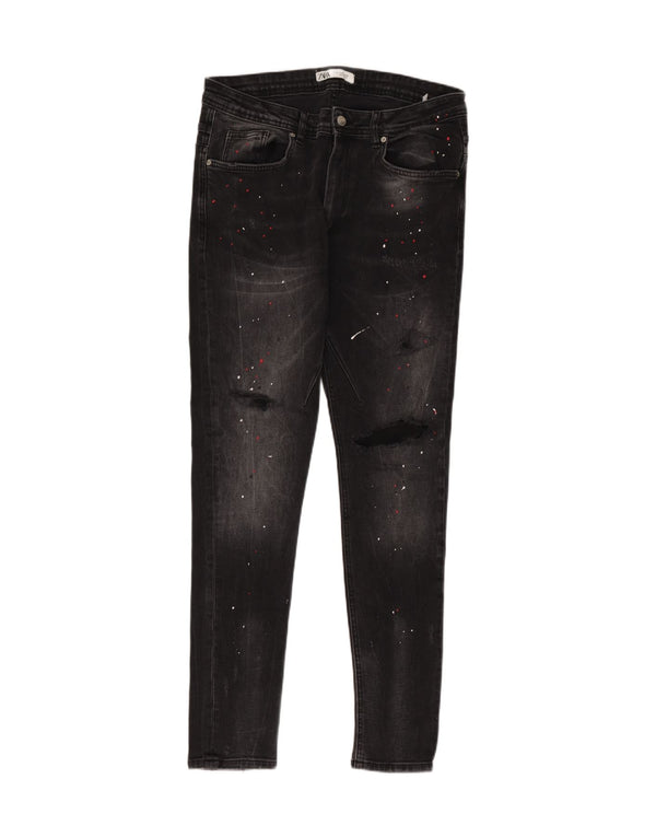 Zara Jeans masculino super skinny desgastado EU 46 XL W36 L32 cinza manchado