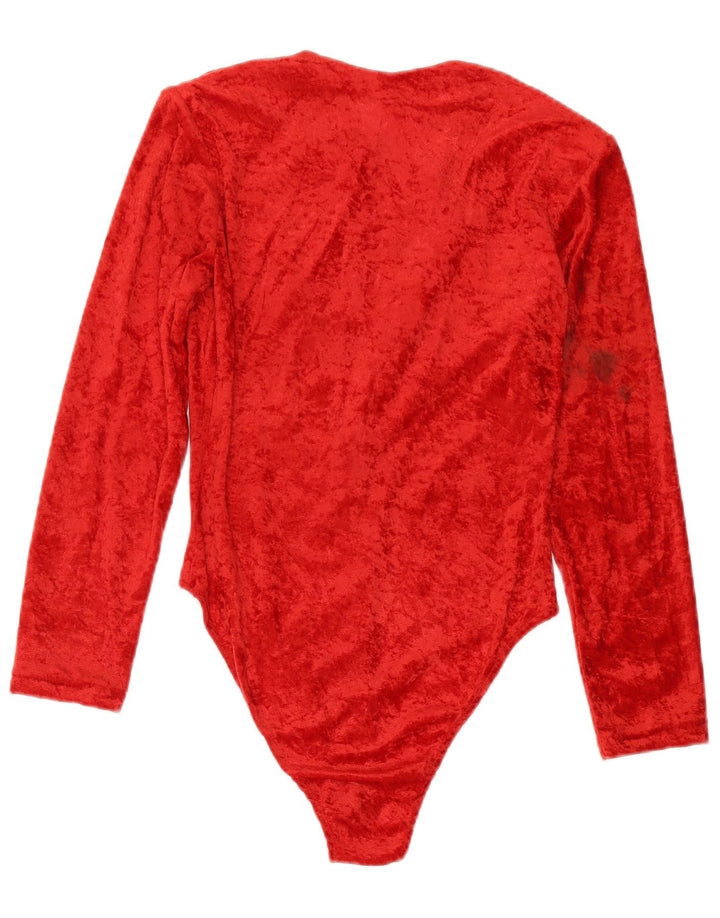 Body de veludo feminino vintage Reino Unido 14 algodão vermelho médio
