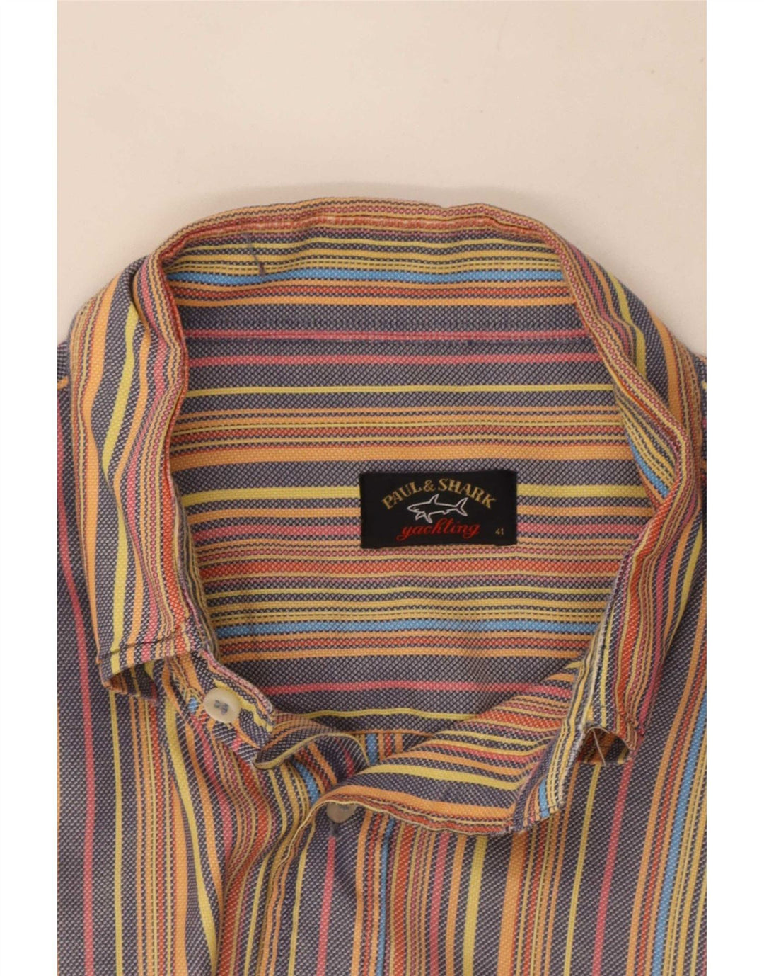 Camisa masculina de flanela Paul & Shark tamanho 41 grande algodão listrado multicolorido