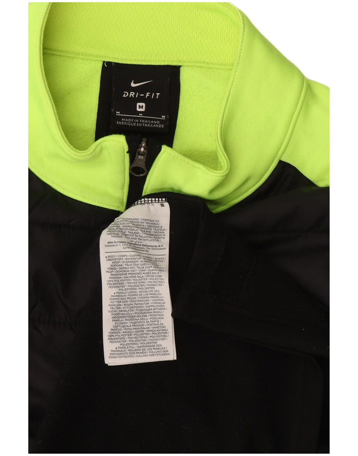 NIKE Masculino Dri Fit Zip Neck Pullover Treino Top Médio Preto Colourblock
