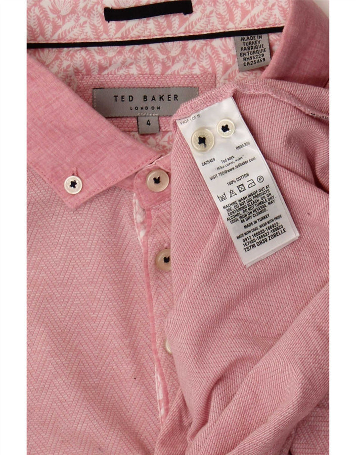 Camisa polo masculina Ted Baker tamanho 4 grande algodão Chevron rosa