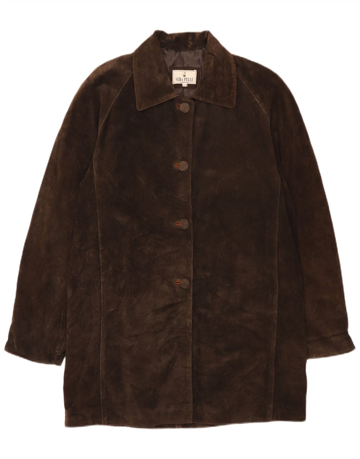 Sobretudo de camurça oversized feminino vintage Reino Unido 2 2XS couro marrom