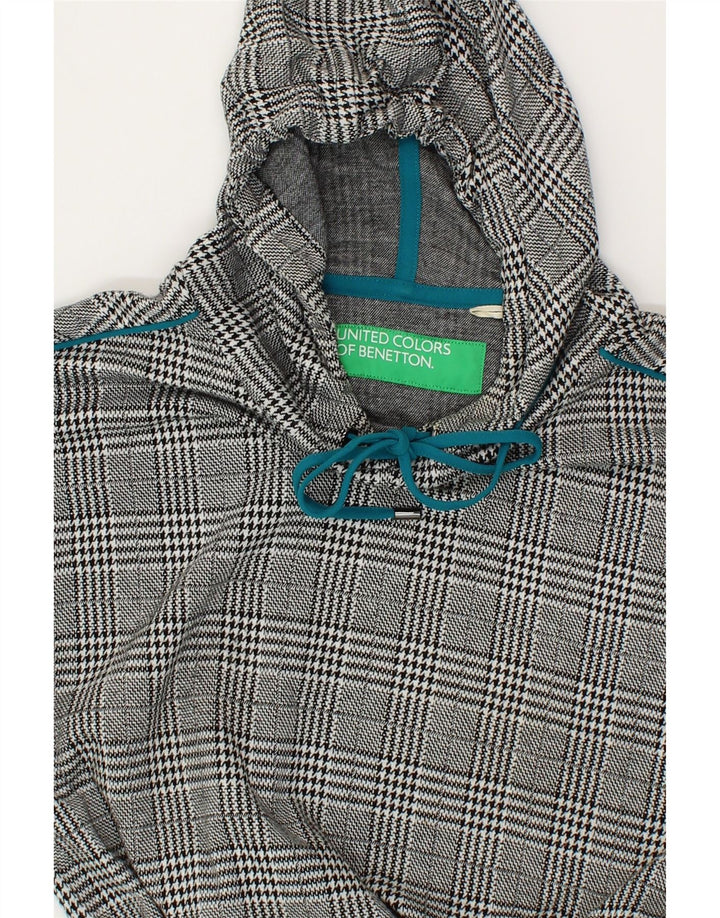 BENETTON Womens Crop Oversized Hoodie Jumper UK 6 XS Grey Houndstooth Vintage Benetton and Second-Hand Benetton from Messina Hembry 
