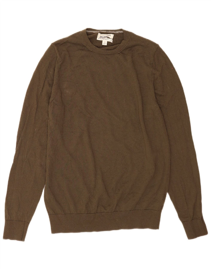 Suéter feminino Marks & Spencer com gola redonda Reino Unido 14 médio cáqui