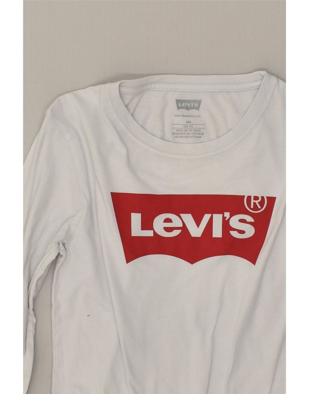 LEVI'S Boys Graphic Top Long Sleeve 13-14 Years White Vintage Levi's and Second-Hand Levi's from Messina Hembry 