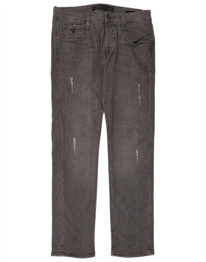 Guess Calça jeans masculina desgastada W31 L33 cinza algodão