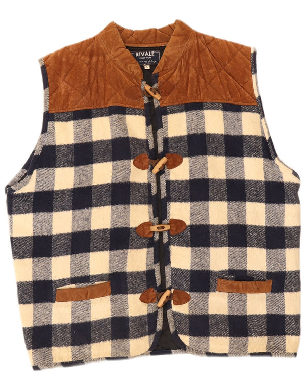 Colete Duffle Masculino Vintage UK 40 Grande Algodão Xadrez Azul Marinho