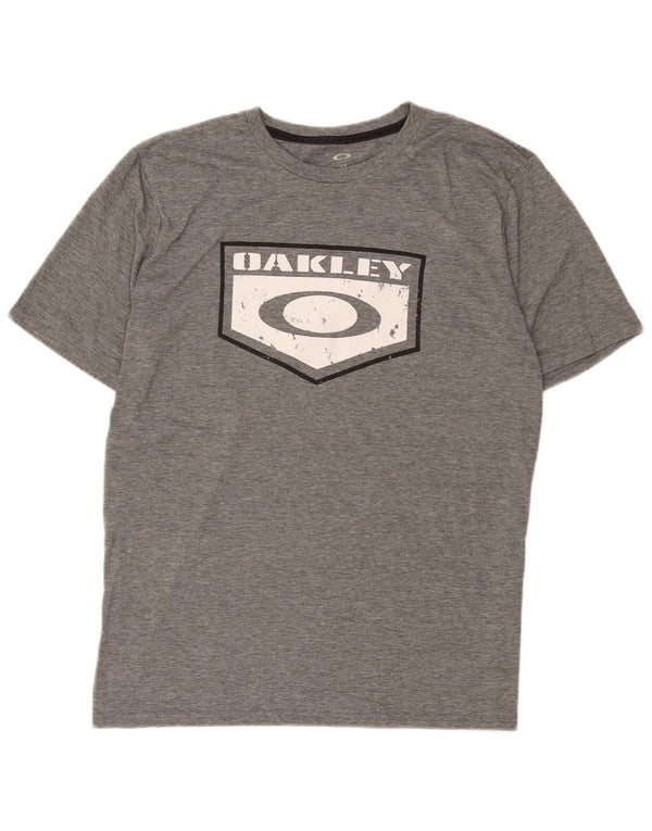 Camiseta masculina Oakley Regular Fit gráfica grande cinza
