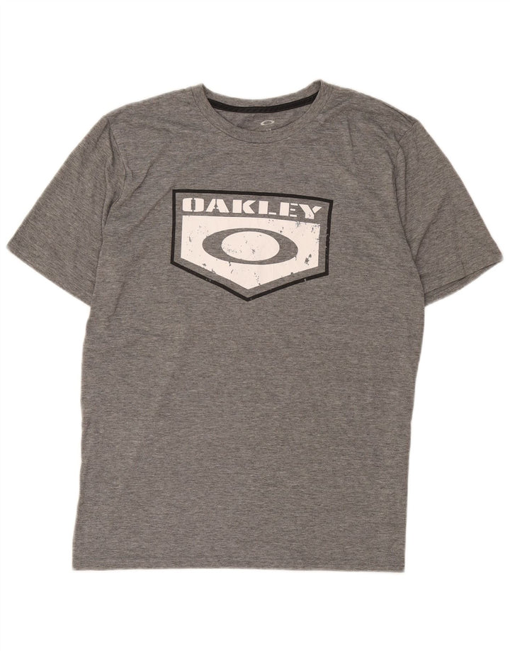 Camiseta masculina Oakley Regular Fit gráfica grande cinza