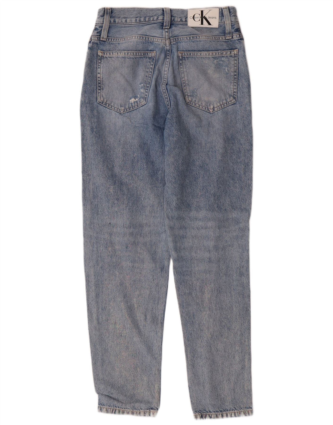 Calça jeans feminina Calvin Klein desgastada cônica cintura alta W26 L28 azul grunge