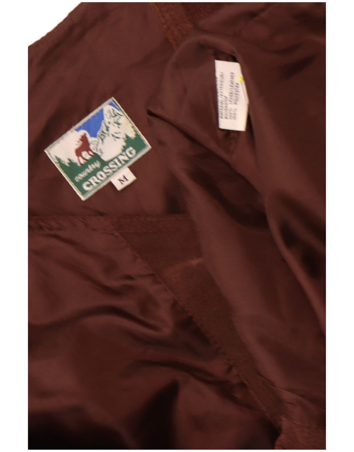 Colete vintage masculino de camurça em couro marrom médio