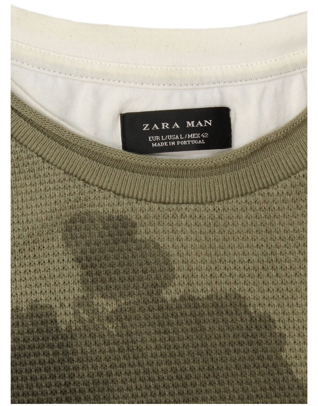 ZARA Top masculino de manga comprida grande algodão camuflado verde