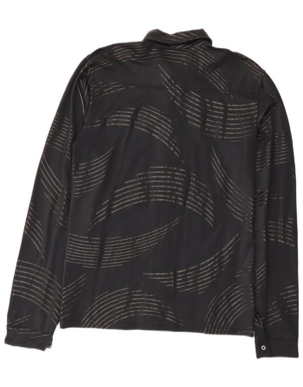 Vintage masculino abstrato padrão camisa pequena poliamida preta