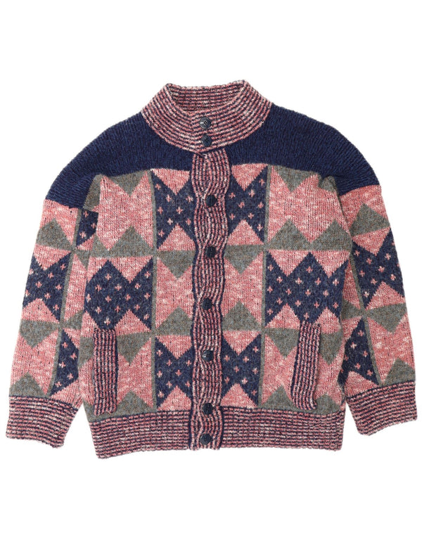 Suéter cardigã masculino vintage médio rosa geométrico
