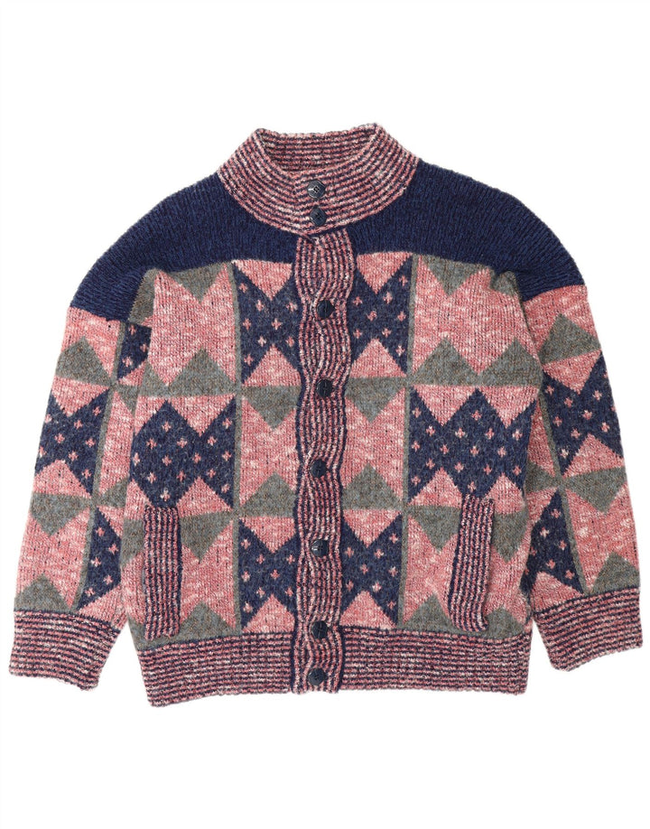 Suéter cardigã masculino vintage médio rosa geométrico