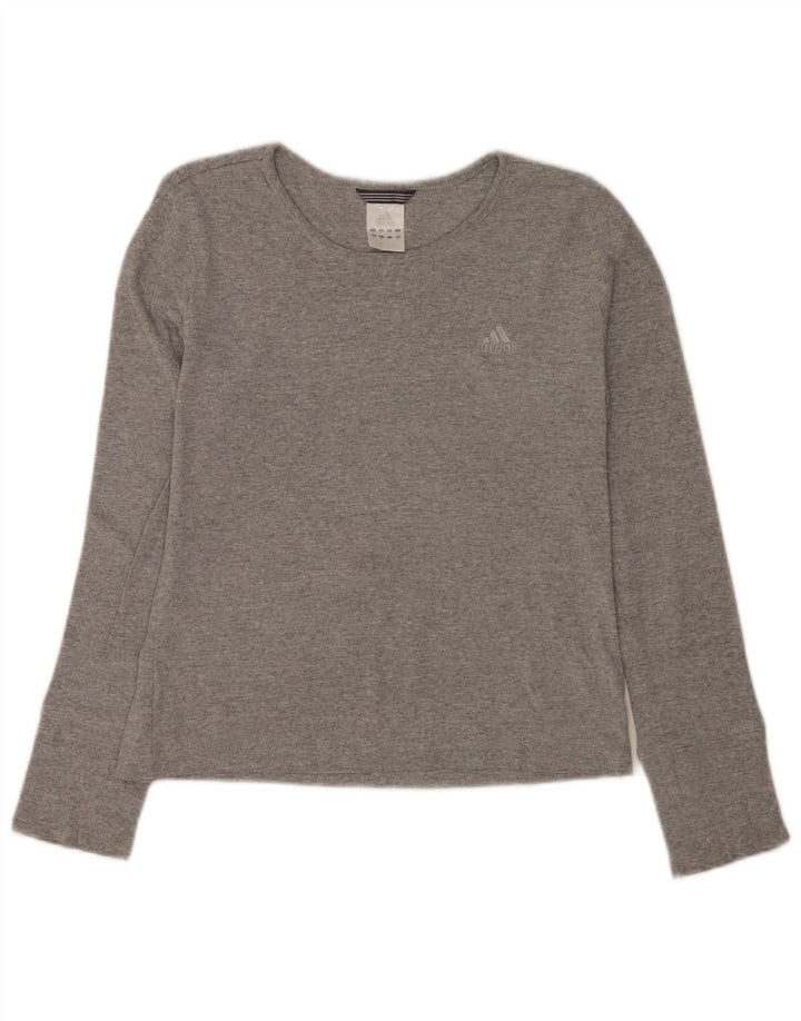 Top feminino Adidas manga comprida UK 10 pequeno algodão cinza