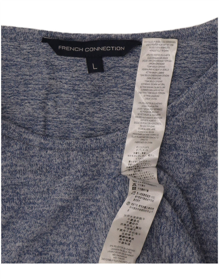 Poliéster manchado azul grande Reino Unido 16 da luva longa superior das mulheres francesas da conexão