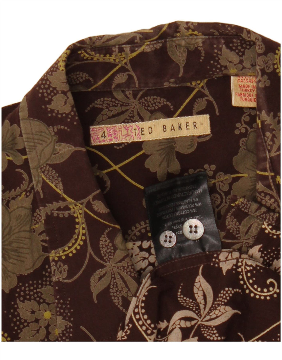 Camisa masculina Ted Baker tamanho 4 grande algodão floral marrom