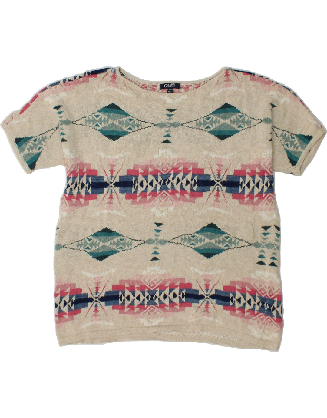 CHAPS Womens Boat Neck Jumper Sweater UK 18 XL Beige Geometric Vintage Chaps and Second-Hand Chaps from Messina Hembry 