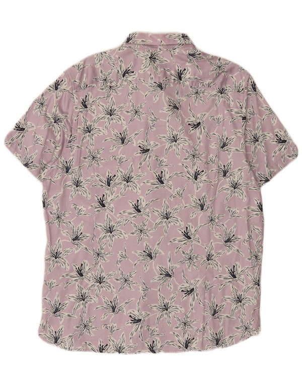 Camisa masculina de manga curta Ted Baker tamanho 6 2XL algodão floral roxo